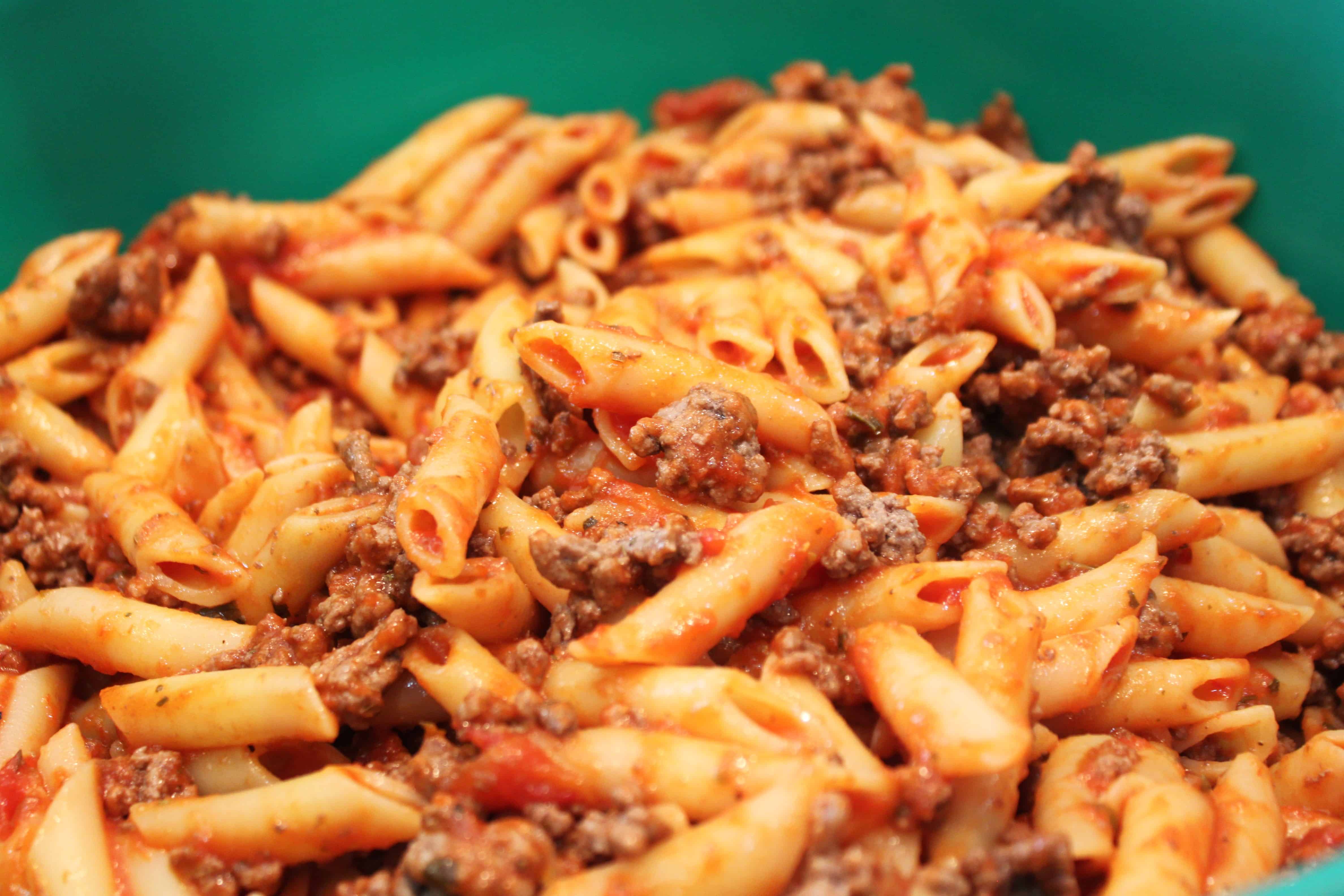 Penne Pasta with ground beef for Baked Ziti Recipe | Created by Diane