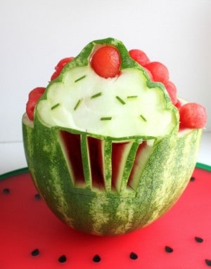 Watermelon bowl in shape of Cupcake for dessert table @createdbydiane ...