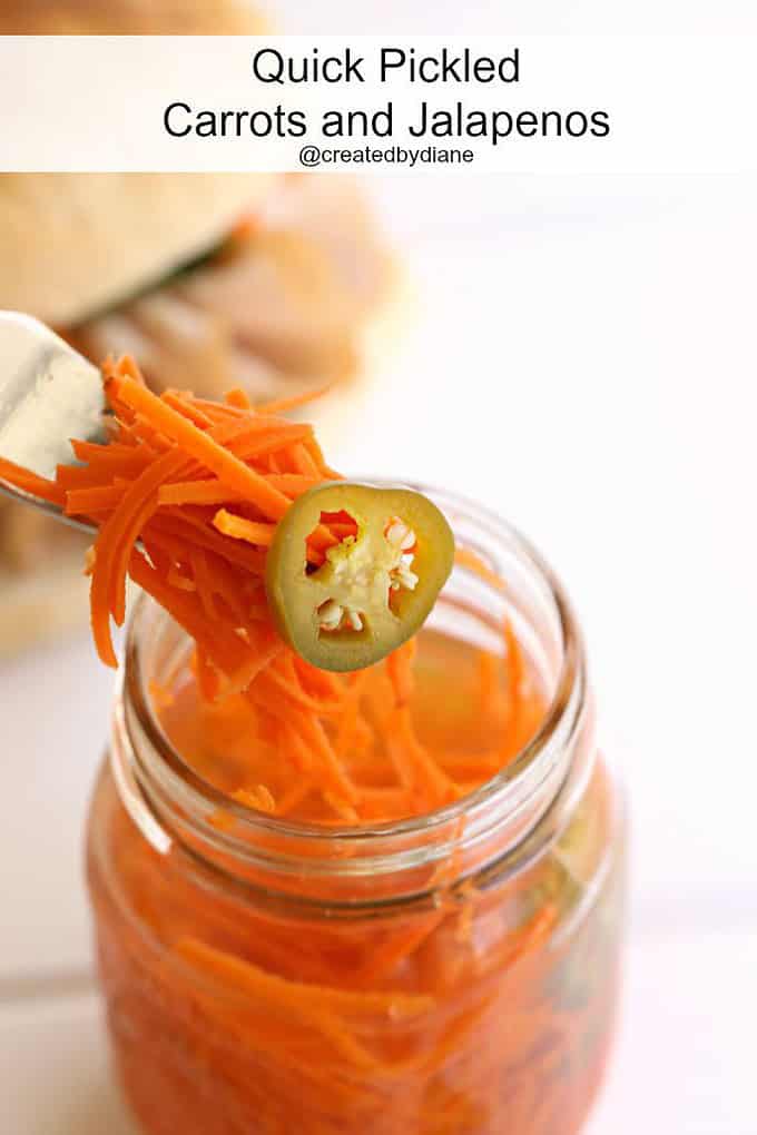 Quick Pickled Carrots and Jalapeños @createdbydiane perfect for a Banh mi Sandwich!