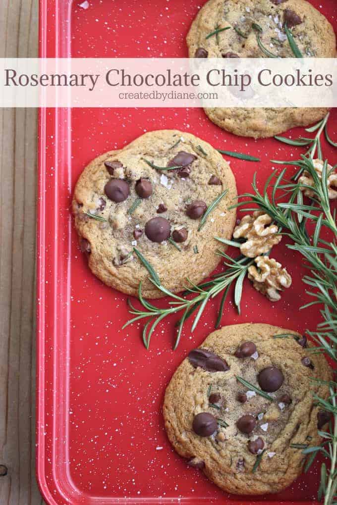 chocolate chip cookies for CHRISTMAS with rosemary createdbydiane.com