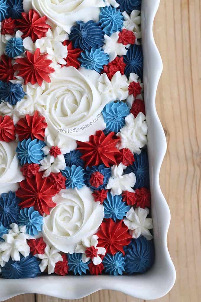 PATRIOTIC CAKE, BUTTERCREAM FROSTING, RED, WHITE, BLUE CREATEDBYDIANE.COM