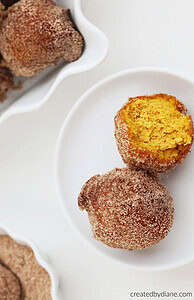 Pumpkin DONUT- Cinnamon Sugar Donut Holes from createdbydiane.com