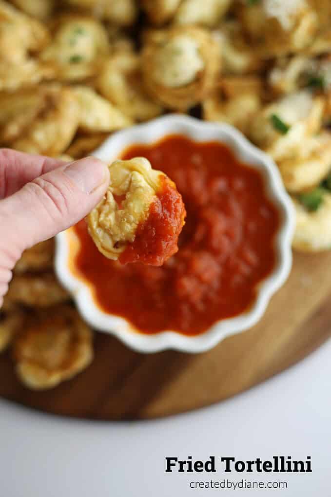 Easy Fried Cheese Tortellini served with warmed marinara sauce