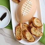 football shaped dip recipe, make in a plastic football shape dish, served with toasted baguette createdbydiane.com